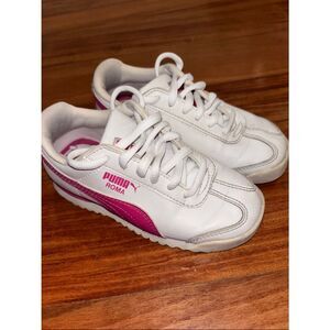 Puma Kids White and Hot Pink Roma Sneakers size 11.5
